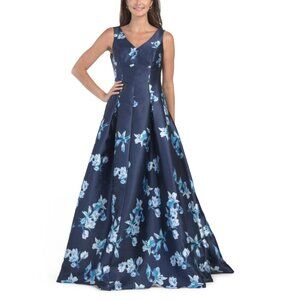 RENE BY RENE RUIZ Navy/Blue Sleeveless Floral Mikado Gown